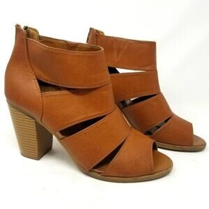 Sonoma Lifestyle Brown Faux Leather Comfortable Zipper Back Heels Women's Size 8